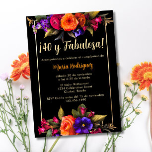 Convite Orçamento Espanhol Elegantes Flores Pretas Anivers
