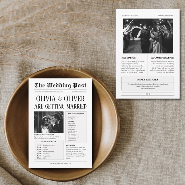 Convite Orçamento, linha do tempo, casamento de jornal eng (Criador carregado)