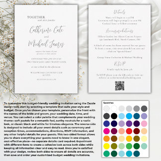 Convite Orçamento Preto e Branco Floral Casamento Elegante