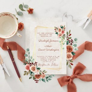 Convite Orçamento Rosa bonita e dourado casamento