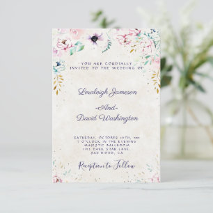 Convite Orçamento Rosa Bonito e floral de casamento roxo