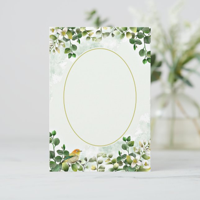 Convite Orçamento simples Eucalipto em verde e dourado par (Em pé/Frente)