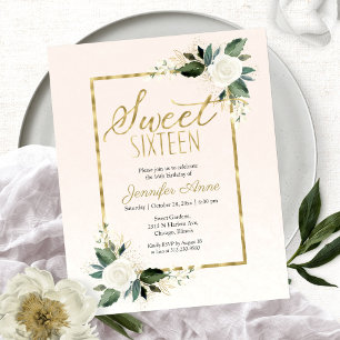 Convite Orçamento Sweet 16 Floral Bege Branco