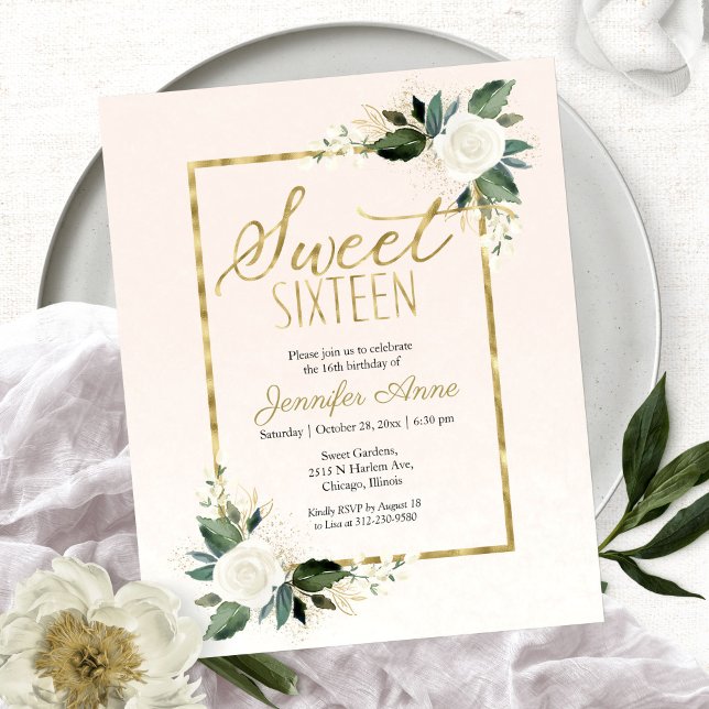 Convite Orçamento Sweet 16 Floral Bege Branco (Criador carregado)