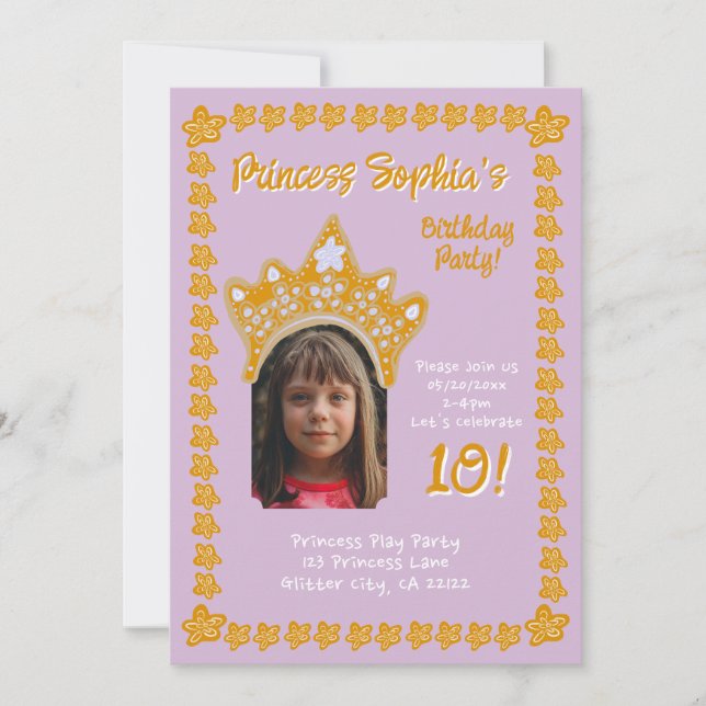 Convite Orchid Pink Princess Crown Floral Photo Birthday (Frente)