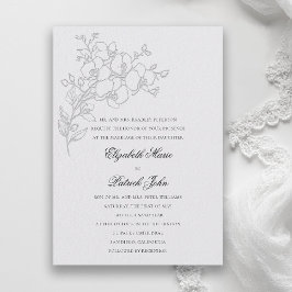 Convite Orchid Sketch Formal Traditional Ivory Wedding