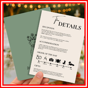 Convite Ordem de Eventos de Casamento em Verde Salvia 