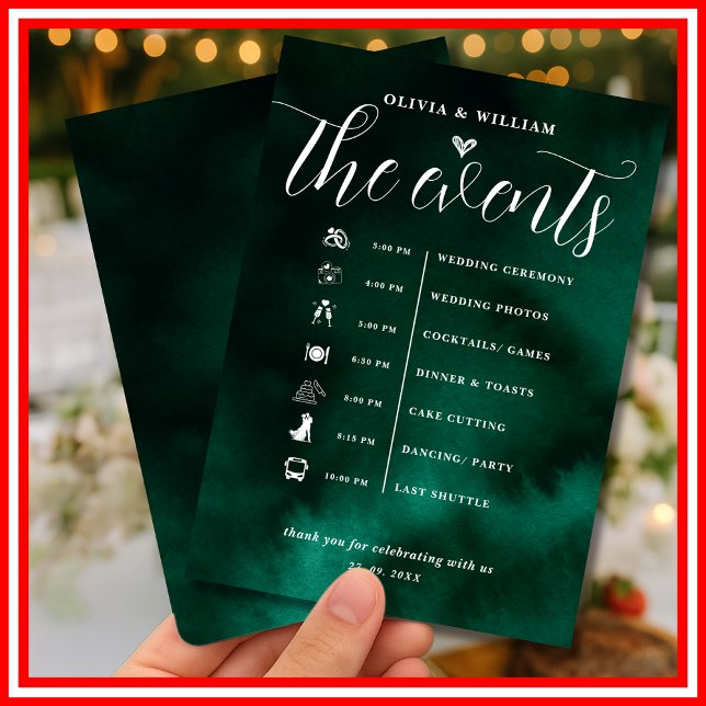 Convite Ordem de Eventos de Casamento Verde Esmeralda (Criador carregado)