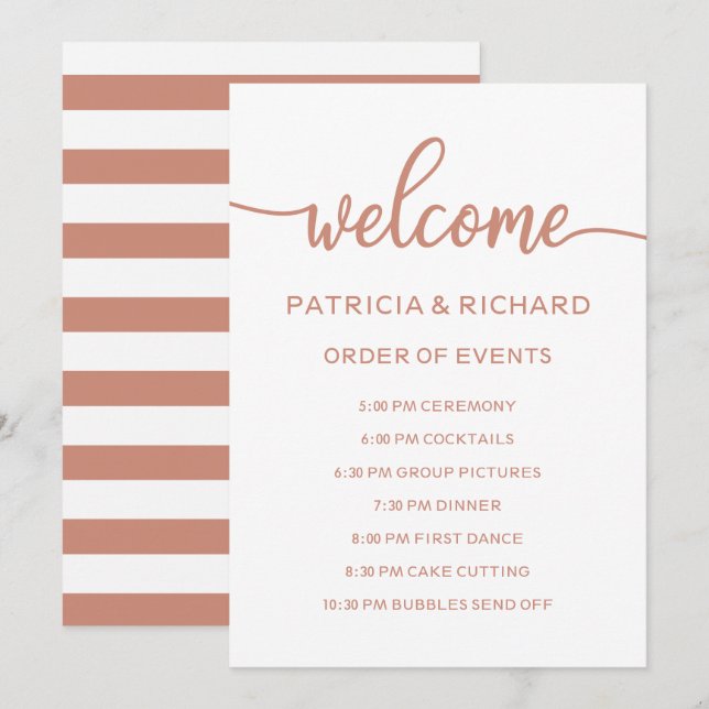 Convite Ordem de Eventos do Casamento Cronograma Rosa Dour (Frente/Verso)