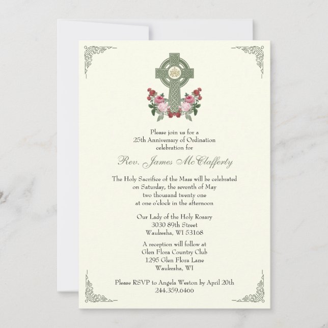 Convite Ordenação do Padre Rosas Celta (Frente)