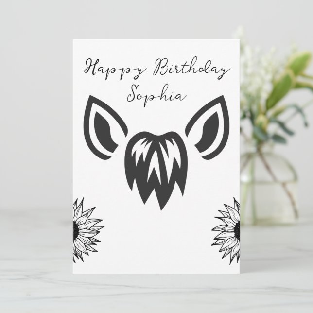 Convite Orelhas de Cavalo Personalizadas Girassóis Minimal (Em pé/Frente)