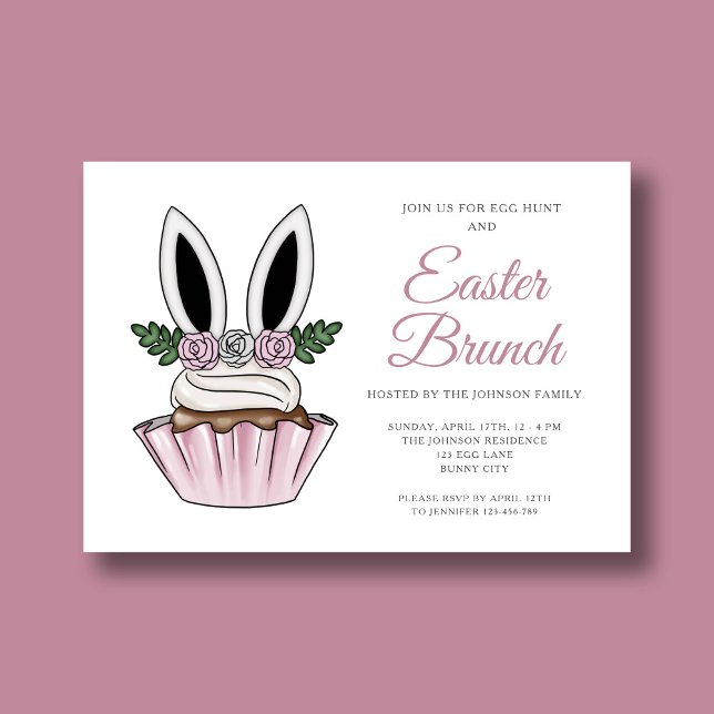 Convite Orelhas de Coelho Rosa Fofo Brunch de Páscoa (Cute Pink Bunny Ears Easter Brunch Invitation)