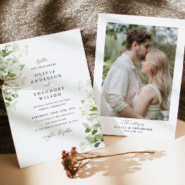 Convite Organic Greenery Sage Wedding Photo Back