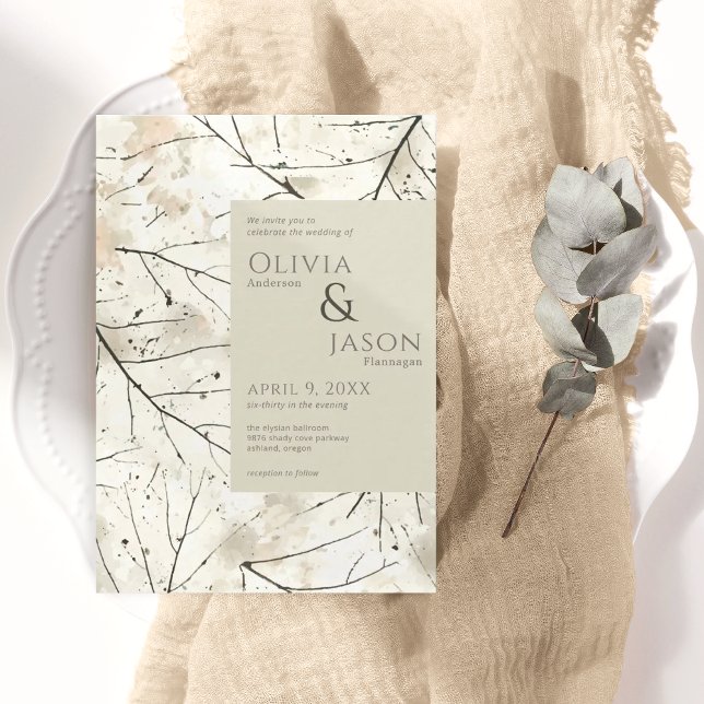 Convite Orgânico Linho Linho Linho Mocha Aquarela (Criador carregado)