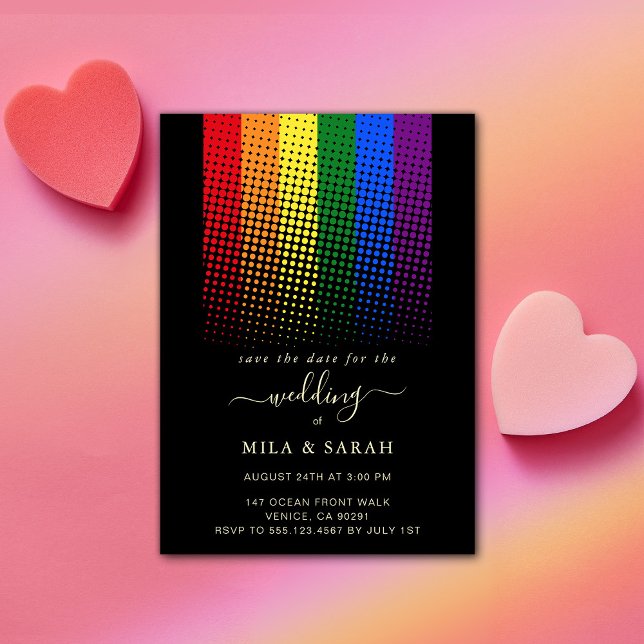 Convite Orgulho Arco-íris Casamento Coração LGBTQ (Criador carregado)