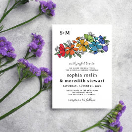 Convite Orgulho Flores do Arco-Íris Monograma Casamento LG