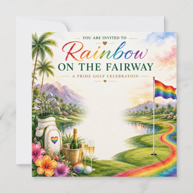 Convite Orgulho Golfe Arco-íris no Fairway Celebração (Frente)