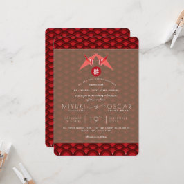 Convite Origami Red Paper Cranes Scallop Casamento Asiátic