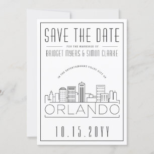Convite Orlando, Fl Casamento Estilizado Skyline Salvar a 