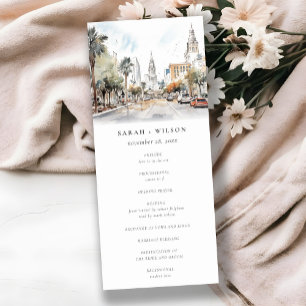Convite Orlando Florida Skyline Wedding Watercolor Program