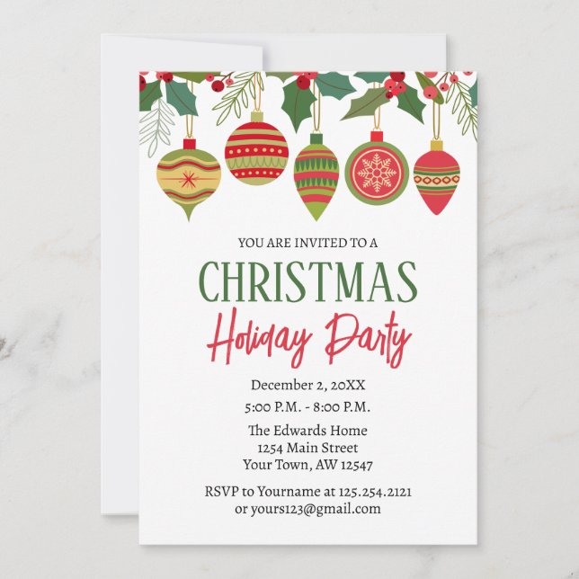 Convite Ornament Christmas Holiday Invitation (Frente)