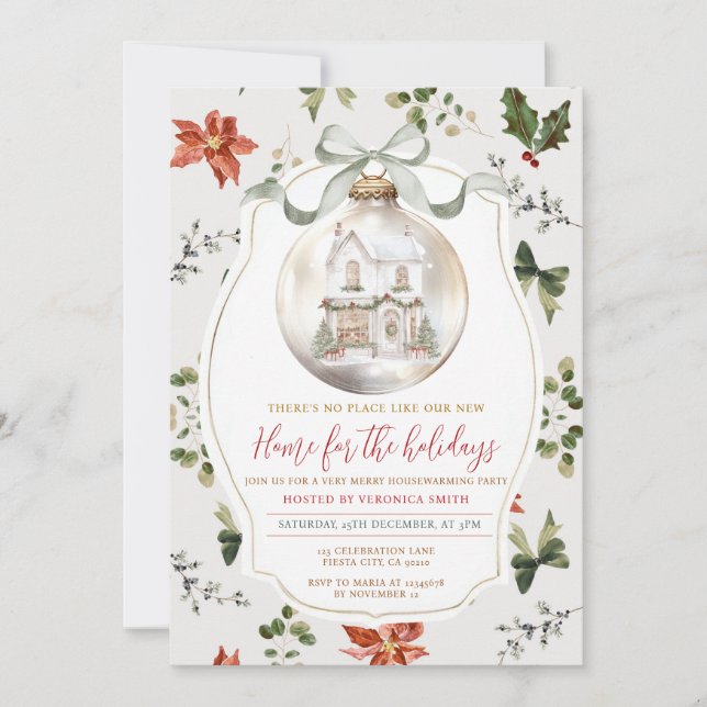 Convite Ornament Christmas Housewarming Party New Home (Frente)