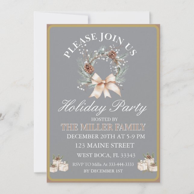 Convite Ornament  Gold&Silver Christmas Party  (Frente)
