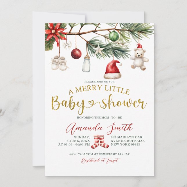 Convite Ornament Santa Merry Little Baby Shower (Frente)