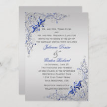 Ornamentado Azul Silver Floral Swirls Casamentos