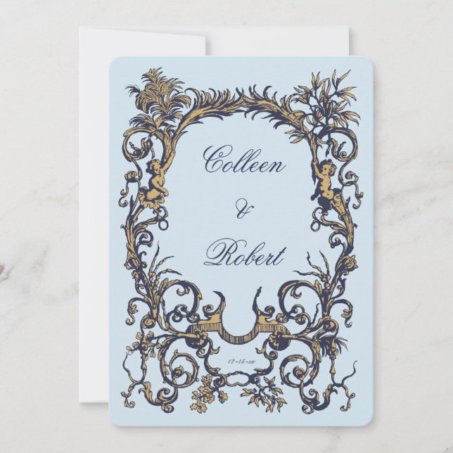 Convite Ornamentado Barroco Antiquado c.1700s com Cherubs (Frente)