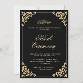 Convite Ornamentado Barroco Dourado Quadro Negro Nikah Cas