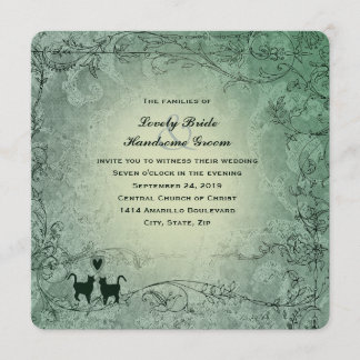 Convite Ornamentado Casamento vintage Verde Quadrado do Ca