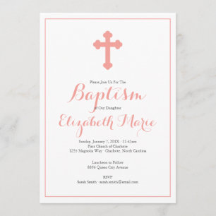 Convite Ornamentado Cross Pink Girl Baptism Christening