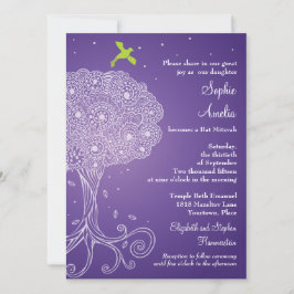 Convite Ornamentado da árvore da vida roxa Mitzvah