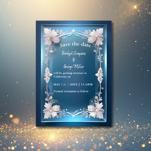 Convite ornamentado de desenho de arte azul casamento segu