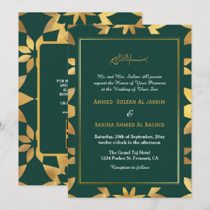 Convite Ornamentado de Quadro Dourado Casamento Muçulmano