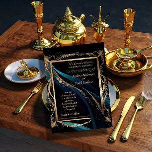 Convite Ornamentado dourado armação azul preto