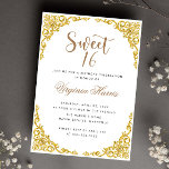 Convite Ornamentado Dourado de luxo White Sweet Dezesseis<br><div class="desc">Ornamentado Dourado de luxo White Sweet Dezesseis 16 Aniversário</div>