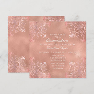 Convite Ornamentado Dourado Elegante Quinceañera Floral