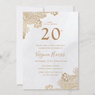 Convite Ornamentado Dourado Elegante Vinte 20 Aniversário