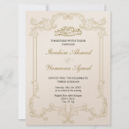 Convite Ornamentado Elegante Cream Muçulmano Casamento Isl
