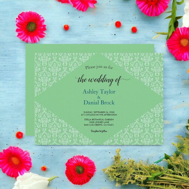 Convite Ornamentado Elegante Damask Formal Art Deco Casame (Criador carregado)