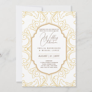 Convite Ornamentado Elegante de Tema Dourado Branco
