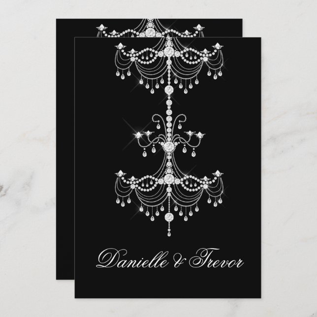 Convite Ornamentado elegante Diamond Chandelier sobre Casa (Frente/Verso)