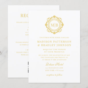 Convite Ornamentado Floral Monograma Casamento Elegante Do