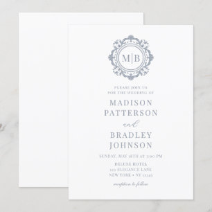 Convite Ornamentado Floral Monograma Silver Elegante De Ca