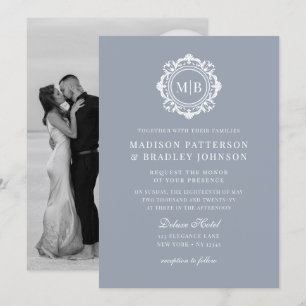 Convite Ornamentado Floral Monograma Silver Elegante De Ca