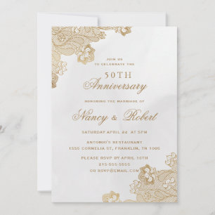 Convite Ornamentado Gold Foil Lace 50º Aniversário de Casa