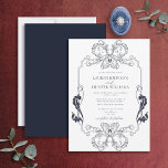 Convite Ornamentado Marinho Azul Linha Floral Arte Monogra<br><div class="desc">Apresentando nosso belo convite de casamento da arte floral azul marinho ornamentado azul! Este convite elegante apresenta uma nod para art nouveau, com sua borda ornamentado e suas iniciais monográficas. A maneira perfeita de dar o tom para o seu grande dia, este convite é para impressionar os seus convidados. Seu...</div>