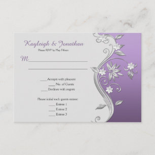 Convite Ornamentado Purple e Silver Flowers Menu Swirls RS